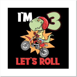 Third 3rd Birthday T-Rex Dinosaur Motocross Posters and Art